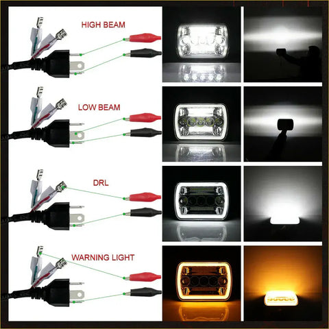 Halo led headlights for toyota hilux ln106 with rectangular clear lens chrome bezel and multiple light modes