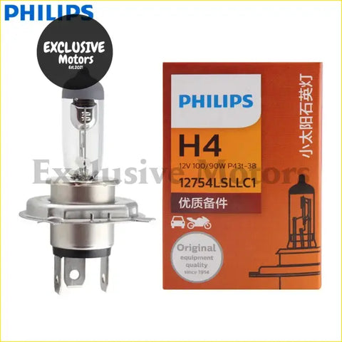 Philips h4 halogen headlight bulb with clear glass envelope and metallic base for car lighting