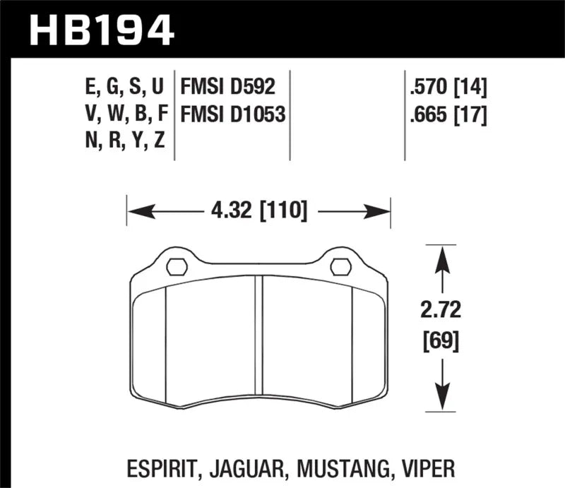 Hawk Performance Hawk 96 & 00-02 Dodge Viper GTS / 92-02 Viper / 00-02 Viper RT10 Blue 9012 Front Race Brake Pads...