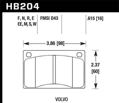 Hawk Performance Hawk Volvo 142/145/164/240/242/244/245/262/265/1800 Black Race Brake Pads — fits Volvo 240