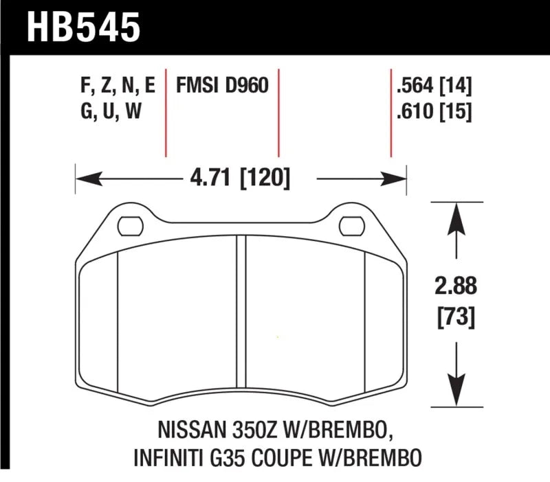 Hawk Performance Hawk 03-07 G35/350z w/ Brembo Performance Ceramic Street Front Brake Pads