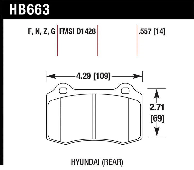 Hawk Performance Hawk 10 Hyundai Genesis Coupe (Track w/ Brembo Breaks) HPS Street 14mm Rear Brake Pads