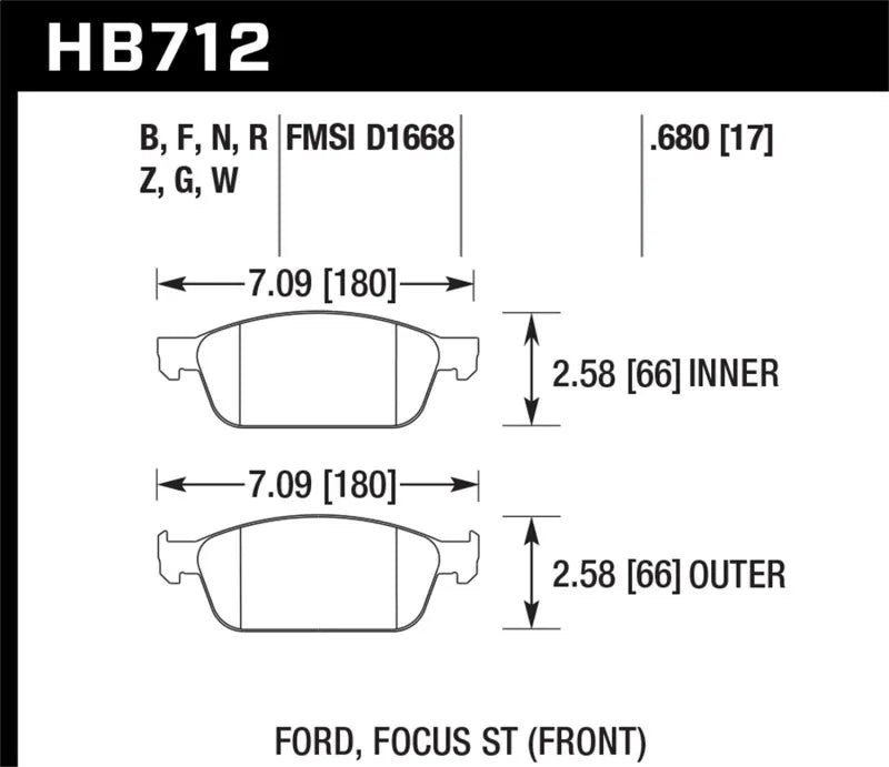 Hawk Performance Hawk 13 Ford Focus Street 5.0 Front Brake Pads