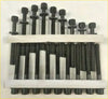 Black threaded head gasket bolts with hex heads arranged in rows on a white tray for navara d22 d40 np300