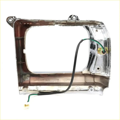 Chrome finished metal headlight housing with wiring and mounts for toyota hilux 2wd ute 1978-1983 back side view
