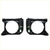 Black plastic headlight bezels with integrated wiring harnesses for toyota hilux 2wd models 1978-1983 shown from back side