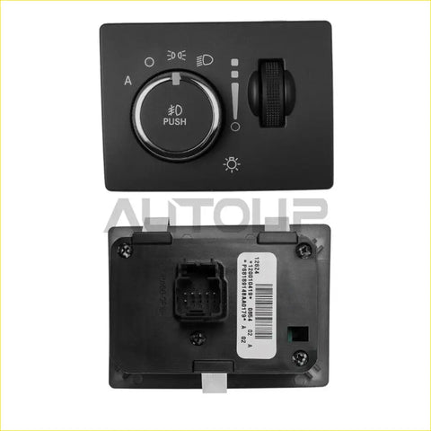 Black plastic headlamp switch with circular push dial and rotary knob for dodge challenger chrysler 300 fog lights