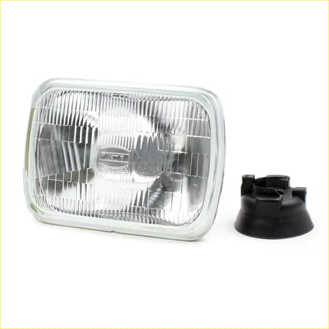 Clear rectangular headlight bucket for 1988-1995 toyota hilux with ribbed lens chrome trim and kenda logo