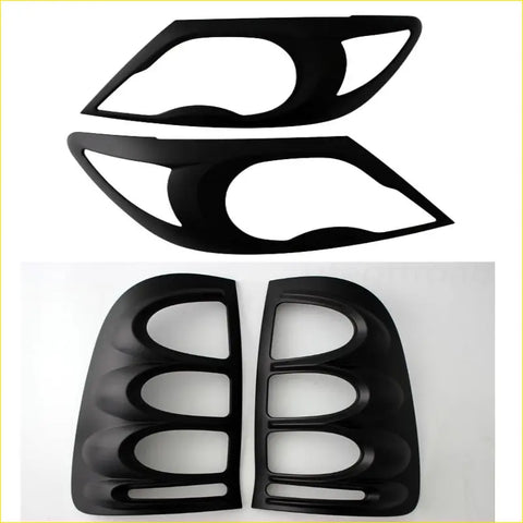 Black plastic headlight and taillight covers for Toyota Hilux 2005-2012 shown from the back side