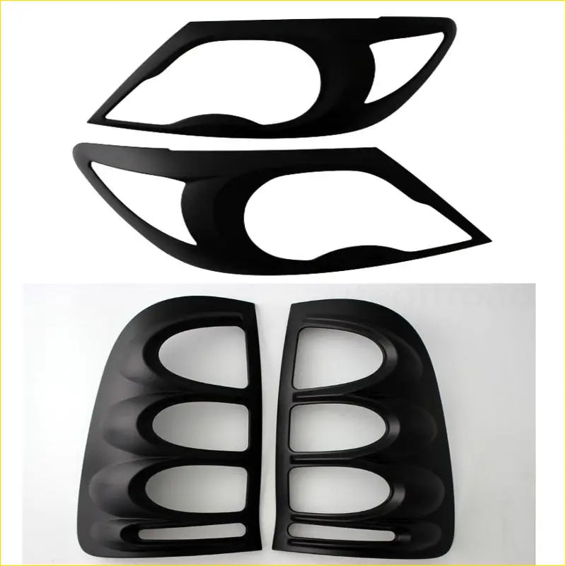 Black plastic headlight and taillight covers for Toyota Hilux 2005-2012 shown from the back side
