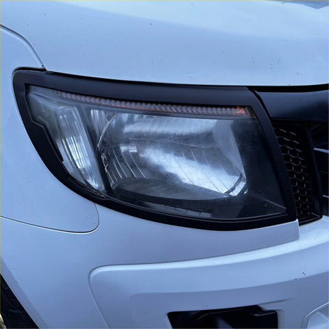 Black headlight covers for ford ranger px1 2012-2015 with clear lens and integrated led daytime running lights
