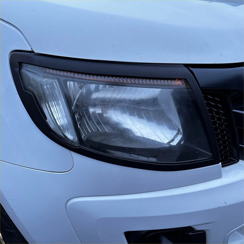 Black headlight covers for ford ranger px1 2012-2015 with clear lens and integrated led daytime running lights