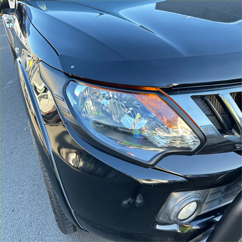 Black glossy headlight cover with clear lens and amber turn signal for mitsubishi triton 2015-2018 matte black