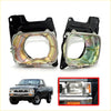 Black metal headlight housing bracket set with iridescent multi-colored lenses for Nissan Navara Datsun D21 1986-1997