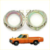 Pair of chrome-finished circular headlight housing surrounds for classic orange toyota hilux rn36 rn40 1979-1983