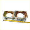 Chrome finished dual headlight housing with reflective slightly tarnished interior and mounting hardware for nissan datsun ute 720