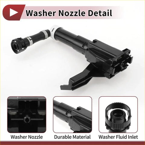 Black plastic headlight washer nozzle with threaded fluid inlet and durable construction for toyota land cruiser back side view