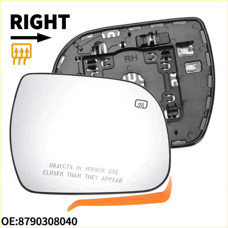 Black-framed heated right side mirror glass for toyota sienna 2011-2019 with reflective warning visible