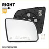 Black-framed heated right side mirror glass with integrated heating for Toyota Tundra 2007-2021 showing back side