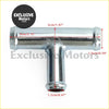Silver t-shaped metal heater hose output t pipe for toyota land cruiser with threaded ends and dimensional markings