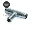 Silver metallic t-shaped heater hose output connector with three threaded ends for toyota land cruiser piping