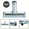 Silver metallic t-shaped heater hose output pipe with polished finish and threaded ends for toyota land cruiser