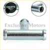 Chrome finished metal t shaped heater hose output fitting with polished reflective surface and threaded ends for toyota land cruiser