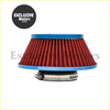 High flow 76mm pod air filter with red pleated fabric blue plastic rings and metal clamp for better airflow