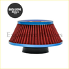 High flow air filter 76mm pod filter with red pleated material and blue black accents for improved airflow