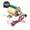 High-quality gold-colored 12v electronic fuel pump with green label and red black wiring for carburetor systems model her-094