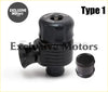 Black matte type 1 performance intake valve with ribbed body and threaded fittings by Exclusive Motors for racing turbo use