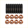 Set of eight black high tensile exhaust manifold studs and ten copper hex nuts for mitsubishi triton mr 4n14