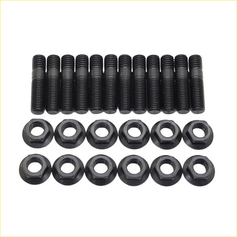 Set of black coated steel high tensile exhaust manifold studs and matching nuts for nissan patrol tb48 4.8l