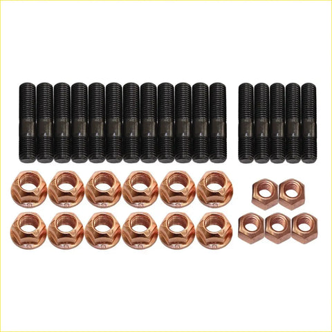 Set of black high tensile exhaust manifold and turbo dump pipe studs with copper hex nuts for ford use
