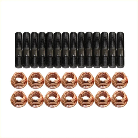 Set of black high tensile bolts and copper hex nuts for mitsubishi triton mr 4n14 turbo charger stud kit arranged in two rows