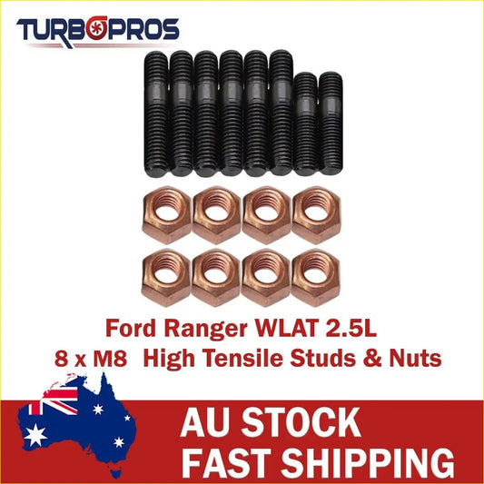 Set of eight black high tensile m8 studs with copper hex nuts for ford ranger wlat 2.5l turbo charger kit