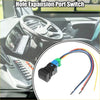 Back side of black plastic hole expansion port switch with blue and green connectors and multicolored wires for Toyota vehicles
