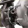 Gray metallic ht18-2 turbocharger with bolted flanges and threaded connections for ford maverick 4.2l d td42t back side