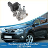 Silver and black automotive thermostat housing with threaded ports for idle air control valve on Toyota RAV4 back side