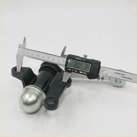 Black metal hitch ball with shiny silver head measured by digital caliper for toyota hilux idler arm support
