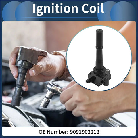 Black ignition coil pack with cylindrical body and rectangular base for toyota hilux 2002-2005 automotive use