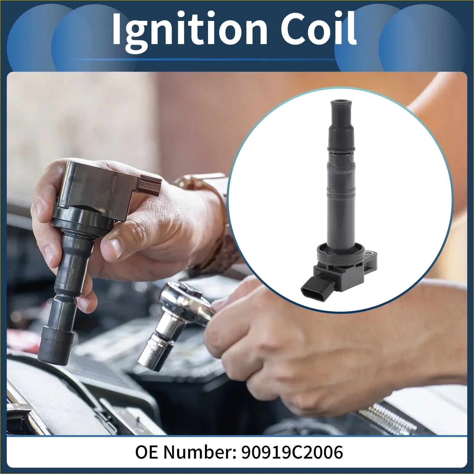 Black ignition coil pack for Toyota Hilux 2004-2023 with molded plastic housing and rectangular base shown from back side