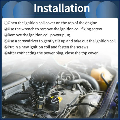 Black-gloved hand holding a new black ignition coil pack for toyota hilux 2004-2023 during engine install