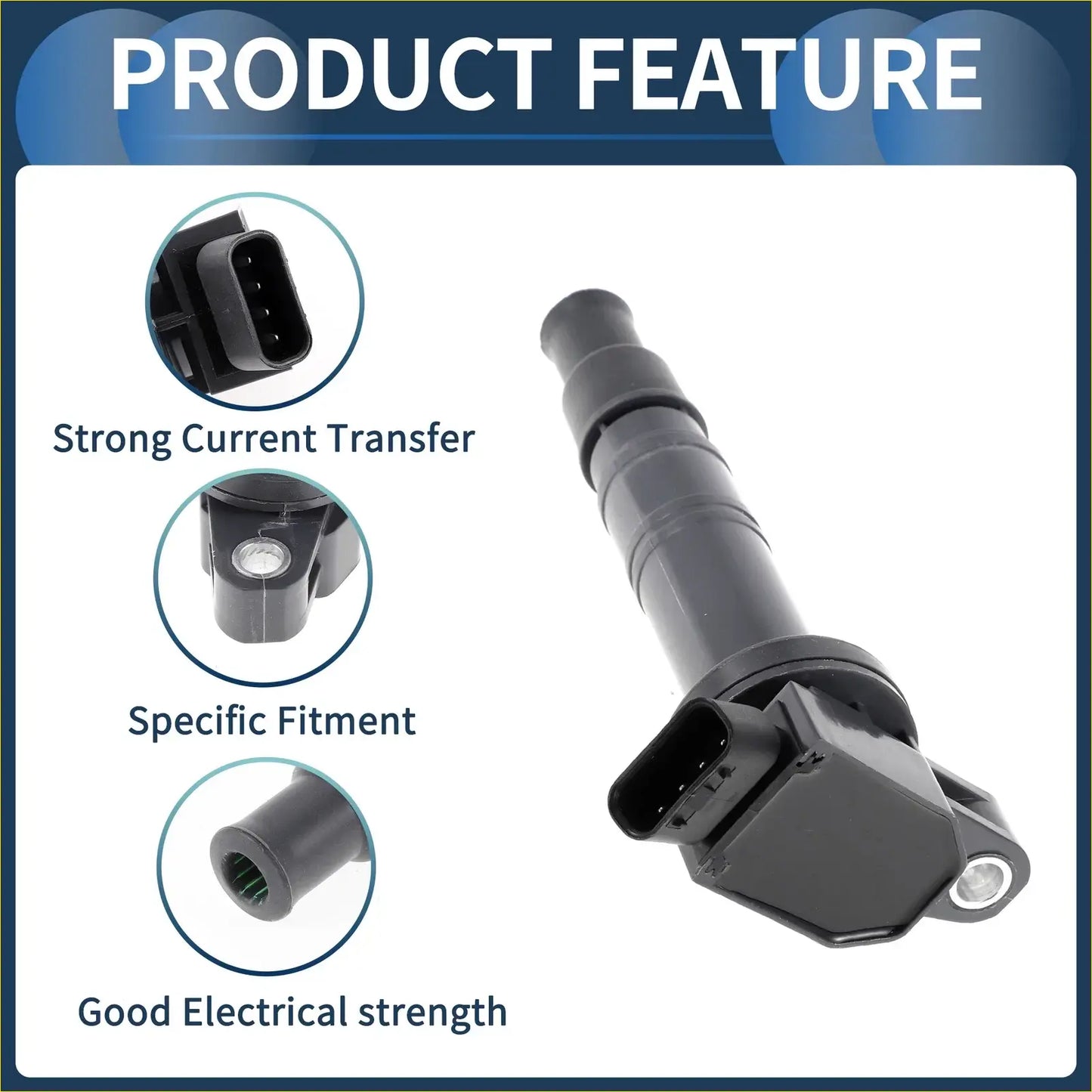 Black plastic ignition coil pack with cylindrical body and connector for Toyota Hilux 2004-2023 shown from back side