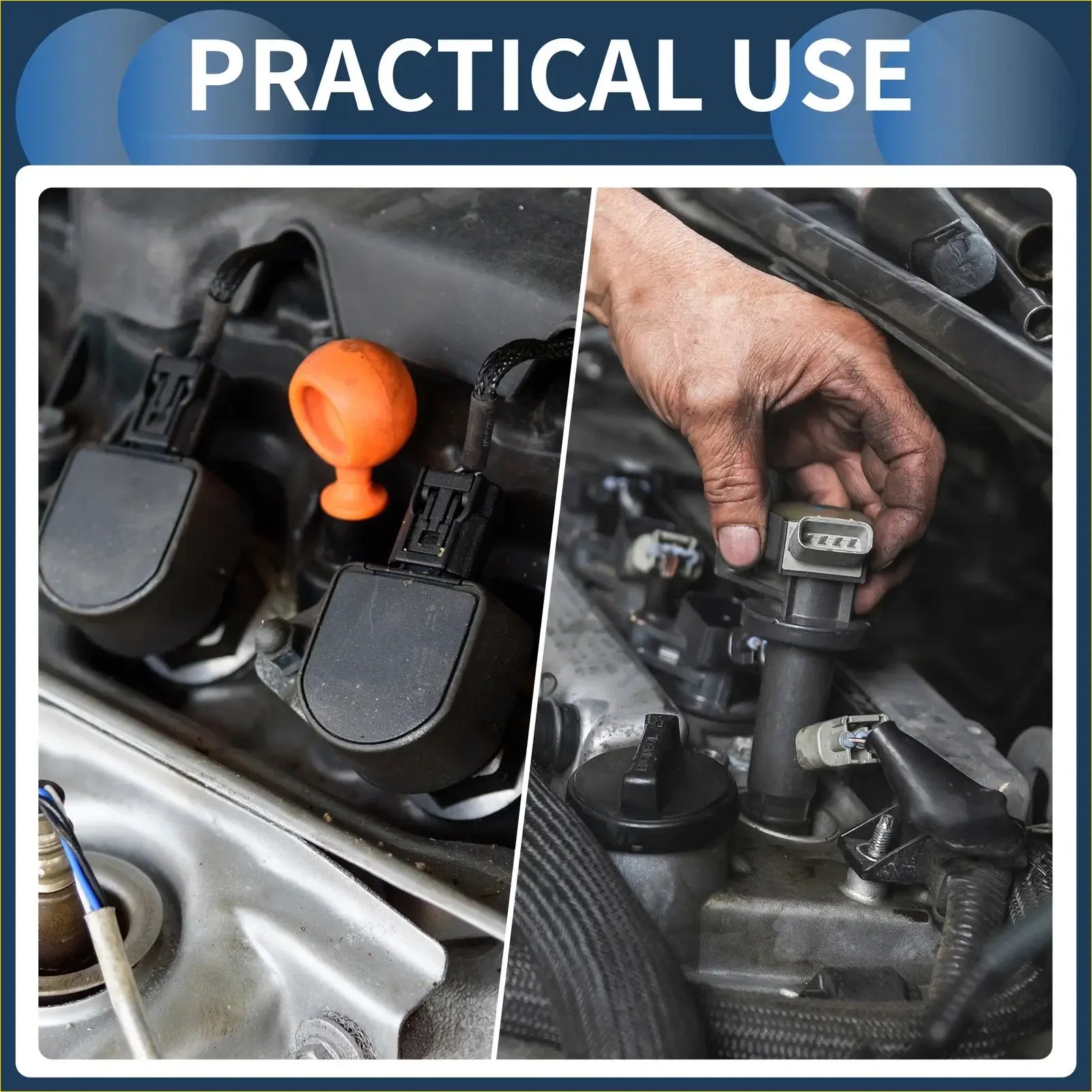 Orange plastic spark plug tester with black connector and metal housing for ignition coil pack toyota hilux 2004-2023