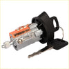 Ignition door lock cylinder for Ford super duty with silver and black switch, orange internal parts, and matching key