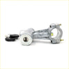 Silver metal motorcycle ignition lock for datsun nissan bluebird with two black keys beside it