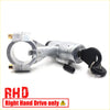 Silver metal ignition lock switch with black key inserted labeled rhd right hand drive for datsun nissan pathfinder