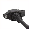 Black plastic ignition plug coil with metallic threaded terminal and molded connector for Nissan Almera n17 back side
