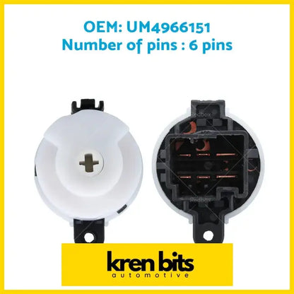 White plastic ignition starter switch with black brackets and six copper pins fits ford ranger pj pk courier mazda visible from back